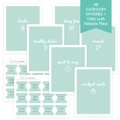 the printable wedding seating plan is shown in light blue and white, along with other items