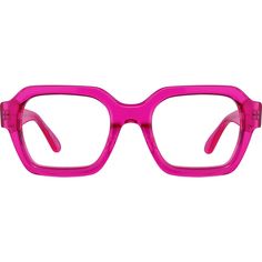 With its bold shape and vibrant color options this square style from the Iris Apfel x Zenni Collection is sure to become a staple for your eyewear wardrobe. Made from the highest quality acetate the eyeglasses is hand-polished for an amazing shine. The look makes for both timeless glasses and stunning sunglasses. For added comfort and durability the look has spring hinges and wider temple arms. | Zenni Square Prescription Eyeglasses Fuchsia Plastic Iris Apfel Style, Bold Aesthetic, Funky Glasses, Rim Design, Zenni Optical, Square Eyeglasses, Four Eyes, Keke Palmer, Oval Face Shapes