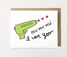 a card with a green blow dryer on it