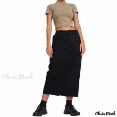 Olivia Mark - Tricolor Pencil Denim Midi Skirt for Casual Wear Pink Pleated Midi Skirt, Beach Skirts, Cargo Skirts, Cargo Midi Skirt, Jean Pencil Skirt, Midi Skirt With Pockets, Skirted Swimsuit, Wrap Around Skirt, Long Skirts For Women