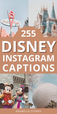 the disneyland instagramm captions are shown in three different pictures, including mickey and goofy