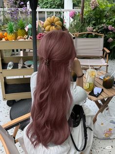 #aesthetic #girlpower Rose Red Hair Color, Brown Pink Hair Color, Rose Milk Tea Hair Color, Milk Tea Pink Hair, Pink Milk Tea Hair, Rose Milk Tea Hair, Pink Hair On Tan Skin, Brownish Pink Hair, Dusty Mauve Hair Color