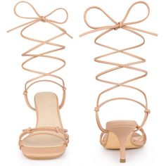 Looking for a stylish and trendy pair of sandals to add to your collection? Look no further than these strappy sandals with a knotted-toe design. The modern look is complemented by a square toe and kitten heel, making them perfect for any occasion. These low-heeled sandals are perfect for adding a cool summer vacation feel to your outfits. These sandals come with knot decor, a square toe, a lace-up closure, and a kitten heel. The vamp is made of faux leather, the outsole of rubber, and the heel Knot Decor, Kitten Heel Sandals, Open Toe Shoes, Cool Summer, Elastic Laces, Measurement Chart, Toe Designs, Kitten Heel, Shoe Style