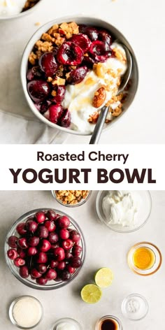 roasted cherry yogurt bowl with cranberry sauce and whipped cream on the side