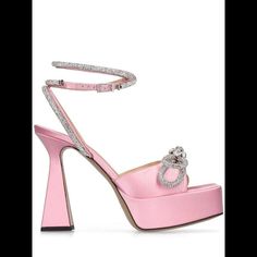 Item Color: Pink 140mm Heel 40mm External Platform Satin Upper Adjustable Ankle Strap With Buckle Closure Embellished With Crystals Crystal Bow Detail Leather Lining And Insole Leather Sole Fits True To Size Made In Italy Composition: 28% Silk, 72% Viscose Mach And Mach Heels, Bow Detail, Ankle Strap, In Italy, Composition, Size 10, Buckle, Womens Sizes, Satin