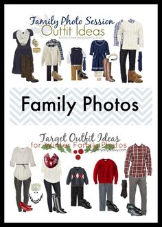 an advertisement for family photos with clothes and hats on it's front cover is shown