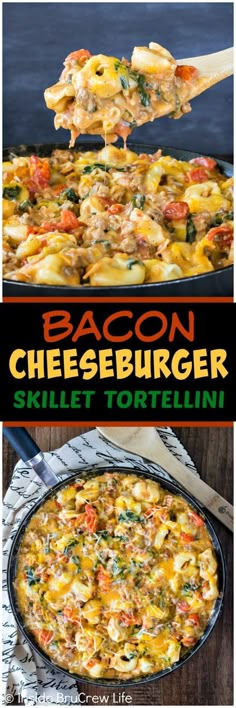 bacon cheeseburger skillet tortilla in a cast iron pan