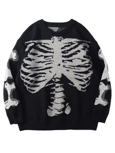 PRICES MAY VARY. 【Skin-Friendly Fabric】: This y2k skull sweater is made of soft material. A simple pullover style with a regular pattern for a more laid-back look. Skin-friendly and comfortable, soft and gentle. 【American Vintage】: This soft sweater fits perfectly and is full of design. The style of the American street is easier to match, and various retro prints are more unique. Wear it alone or layered with any trousers for a casual yet comfortable look. Friends who like to wear comfortable ca Grunge Style Outfits, Emo Vampire, Instagram Grunge, Vampire Fashion, Skull Sweater, Pullover Mode, Y2k Sweater, Skeleton Print, Solid Sweaters