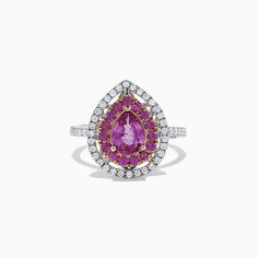 Effy 14K White Gold Pink Sapphire and Diamond Ring, 1.85 TCW Sapphire And Diamond Ring, White Stone, Pink Sapphire, Gold Rose, Round Diamonds, Heart Ring, Gold Metal, Diamond Ring, Sapphire