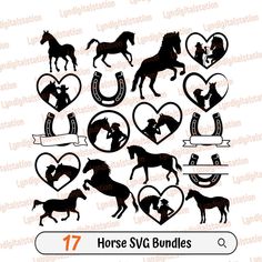 horse svg bundle with hearts, horses and horseshoes in the shape of heart