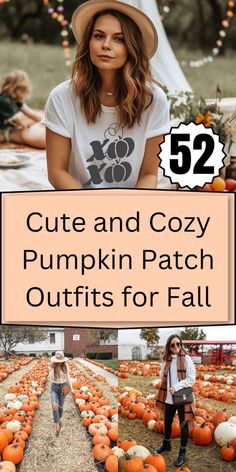 two women standing in front of pumpkins with text overlay that reads, cute and cozy pumpkin patch outfits for fall