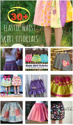 many different skirts with the words, 30 + elastic waist skirt sewing patterns and instructions