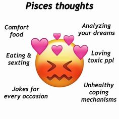 an emoticive poster with the words piscs thought, saying about love and feelings