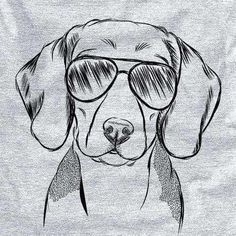 a black and white drawing of a dog wearing sunglasses