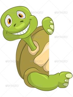 a cartoon turtle holding on to a blank sign - animals characters, people & pets