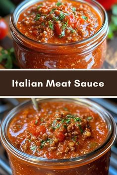 two pictures showing different types of meat sauce