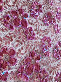 "vintage French chantilly lace with sequins in a burgundy fuchsia color and metallic gold threading. Floral design  Scalloped on both sides with eyelashes Wonderful accent to any gown, great for trimming scalloped design trim.  36\" wide Sold by the yard $150.00 per yard circa 1980s'   This item cannot be sampled, please ask for additional photos.  ALL SALES ARE FINAL... Hi guys please make sure that before you make your purchase to remember that Per my Shop Policies and as noted in each listing Sequined Lace Embroidered Fabric For Celebration, Lace Embroidered Fabric With Sequins For Celebration, Fitted Red Lace For Party, Elegant Pink Lace For Party, Purple Lace Embroidered Fabric For Party, Party Purple Lace Embroidered Fabric, Fitted Sequined Lace For Party, Fitted Lace With Sequins For Party, Embroidered Lace Sequin Fabric For Party