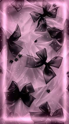 black and white bows on a pink background with sparkles in the middle, as well as stars