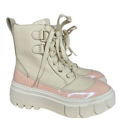 Sorel Caribou X Chelsea Lace Up Platform Boots Pink Cream Size 7 New Msrp $210 Features: -Leather Upper, Waterproof Seam Sealed Construction, Lace Closure, Pull Tab At Back, Cream With Pink Trim -Toe: Round Heel Height: 2" Boot Shaft: 6" -Flaws: Nwob, No Flaws I'm Happy To Answer Your Questions! Size: 7 Msrp $210 Super Fast Shipping: I Ship Next Business Day! Beige Low-top Spring Boots, Beige Low-top Boots For Spring, Casual Pink Flat Heel Boots, Pink Boots For Outdoor Fall Activities, Spring Low-top Lug Sole Boots, Spring Low-top Boots With Lug Sole, Pink Leather Low-top Boots, Pink Low-top Leather Boots, High-top Pink Boots With Lug Sole