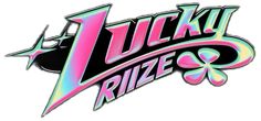 the lucky rize logo is shown in pink, blue and green colors on a white background