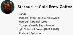 starbucks's cold brew coffee menu with instructions for how to make it in the blender