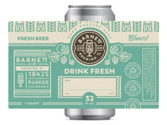 a can of beer with a label for drink fresh on the front and back side