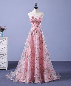 Flower Prom Dress, Floral Dress Formal, Prom Dresses Long Lace, Floral Prom Dresses, Pink Evening Dress, Pink Prom Dress, Lace Prom Dress, Elegant Party Dresses, فستان سهرة