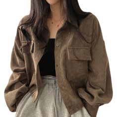 Corduroy Blouse, Summer Coats, Corduroy Coat, Streetwear Shirts, Korean Fashion Casual, Cropped Tops, Summer Jacket, Brown Jacket, College Fashion