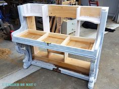 an old vanity with drawers is being made into a bench for sale at a flea market