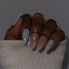 Blue Christmas Nails, Blue And Silver Nails, Hoco Nails, Light Blue Nails, Baby Blue Nails, Formal Nails, Blue Acrylic Nails, Blue Nail Designs