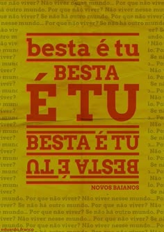 a yellow poster with the words besta etu written in red on it's side