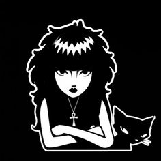 a black and white drawing of a woman with a cat on her lap, in front of a dark background