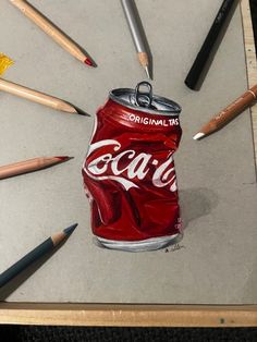 Red,coke,coke can,crushed coke can,reference drawing,coke can drawing,realism,realism drawing,pencil drawing,realism pencil drawing,aesthetic drawing,art,artist, Crushed Coke Can, Crushed Can, Can Drawing, Colored Pencil Artwork Ideas, Coke Can, Prismacolor Art, A Level Art Sketchbook, Coca Cola Can, Art Realism