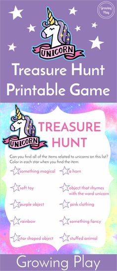 an unicorn themed printable game for children