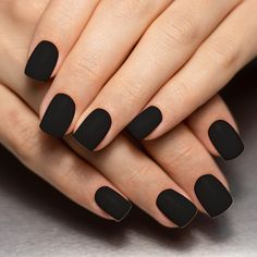 Generic solid black fingernail nail art for women. Plain jet black color with black lining for a simple, minimalist look.  Also, great for goth / gothic vibes or Halloween. Short Matte Black Acrylic Nails, Mat Black Nail, Black Simple Nail Ideas, Black Nails Ideas Halloween, Matte Black Toes, Nail Black Tip, Black Nails Easy, Black Squoval Nails, Short Matte Black Nails