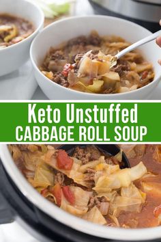 keto unstufffed cabbage roll soup in a white bowl