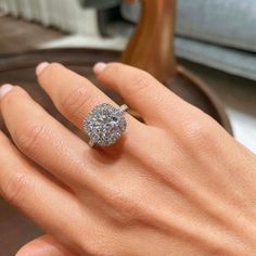 Cushion Cut 5 Carat Lab Created Diamond Engagement Rings 14k White Gold All Size Big Halo Engagement Ring, Big Engagement Rings, Cushion Cut Moissanite, Cushion Engagement Ring, Engagement Rings Cushion