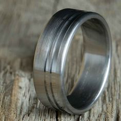 satin titanium wedding ring with custom grooves Mens Wedding Bands Titanium, Titanium Mens Ring, Turquoise Wedding Band, Titanium Rings For Men, Barrel Rings, Antler Ring, Rustic Rings, Titanium Wedding Rings, Titanium Wedding Band