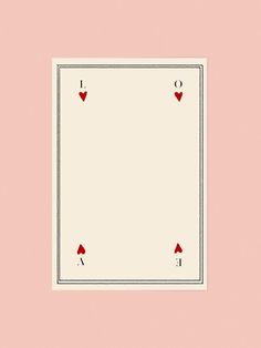 a playing card with two hearts on the front and one in the back against a pink background