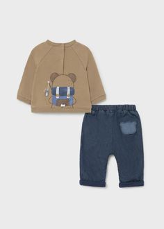 Mayoral Caramel Denim long trousers - Petit Bébé Carmel Sweater, Kids Shirts Design, Denim Set, Cool Baby Clothes, Childrens Clothing Boutique, Trendy Baby Clothes, Low Rise Pants, Pants Baggy, Matching Sweatshirts