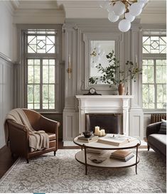 a living room filled with furniture and a fire place