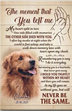 a golden retriever's memorial plaque with the words and image of his hand