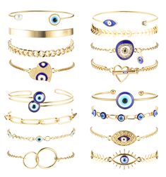 PRICES MAY VARY. 🧿Affordable Jewelry Set🧿Well-Chosen Fashion Bracelets Set,4 Pack Chain And Bangle Evil Eye Bracelet=16Pcs Total. A Set Of Chain Bracelets With 16 Different Styles Can Provide More Choices For Your Varied Clothing Matching,Wear Together Or Separately Or Match It With Your Other Jewelry According To The Place,Suitable For All Ages. 🧿Evil Eye Protection Bracelet🧿Evil Eye Are Seen As A Kind Of Protection,Luck,Prosperity And Blessing.Wearing The Evil Eye Bracelet Can Bring You Go Evil Eye Clothes, Mexican Bracelets, Gold Evil Eye Jewelry, Bracelets Aesthetic, Eye Clothes, Anklet For Women, Eye Bracelets, Eye Fashion, Stackable Bangles