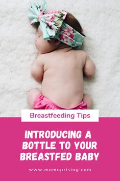 a baby laying on top of a white rug with the words breastfeeding tips