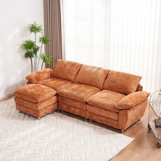 Modern Deep 3-Seat Sofa Couch with Ottoman Sectional Sofa Modern, Sofa Cloud, Oversized Sectional Sofa, Oversized Couch, Cloud Couch, Upholstery Sofa, Sofa With Ottoman, Couch For Living Room, Living Room Furniture Styles