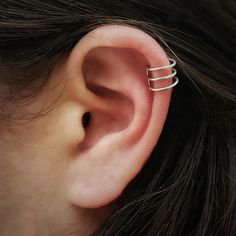 SMALL STERLING SILVER THREE LINE EAR CUFFS Silver Earring Cuff, Wire Ear Cuffs, Cartilage Ear Cuff, Rings Beautiful, Fake Earrings, Wrap Earrings, Fake Piercing, Piercing Ring, Silver Ear Cuff