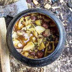 Crockpot Medieval Viking Stew - PantsDownApronsOn Viking Food Recipes, Crock Pot Stew, Viking Recipes, Medieval Cooking, Medieval Food, Smoked Sausages, Viking Food, Historical Recipes, Nordic Recipe