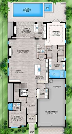 the floor plan for this modern home is very large and has lots of space to put in