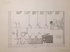 a drawing of a kitchen and dining room