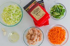 the ingredients for this meal include carrots, celery, and shredded cabbage